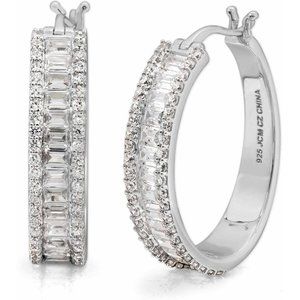 Baguette CZ Sterling Silver Oval Hoop Earrings